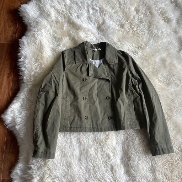 Eileen Fisher High Collar Double Breasted Short Jacket M Green - Picture 4 of 8